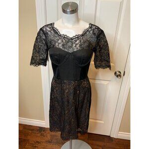 BCBG Max Azria Lila Black Sweetheart Bustier Floral Lace Dress, Size 4